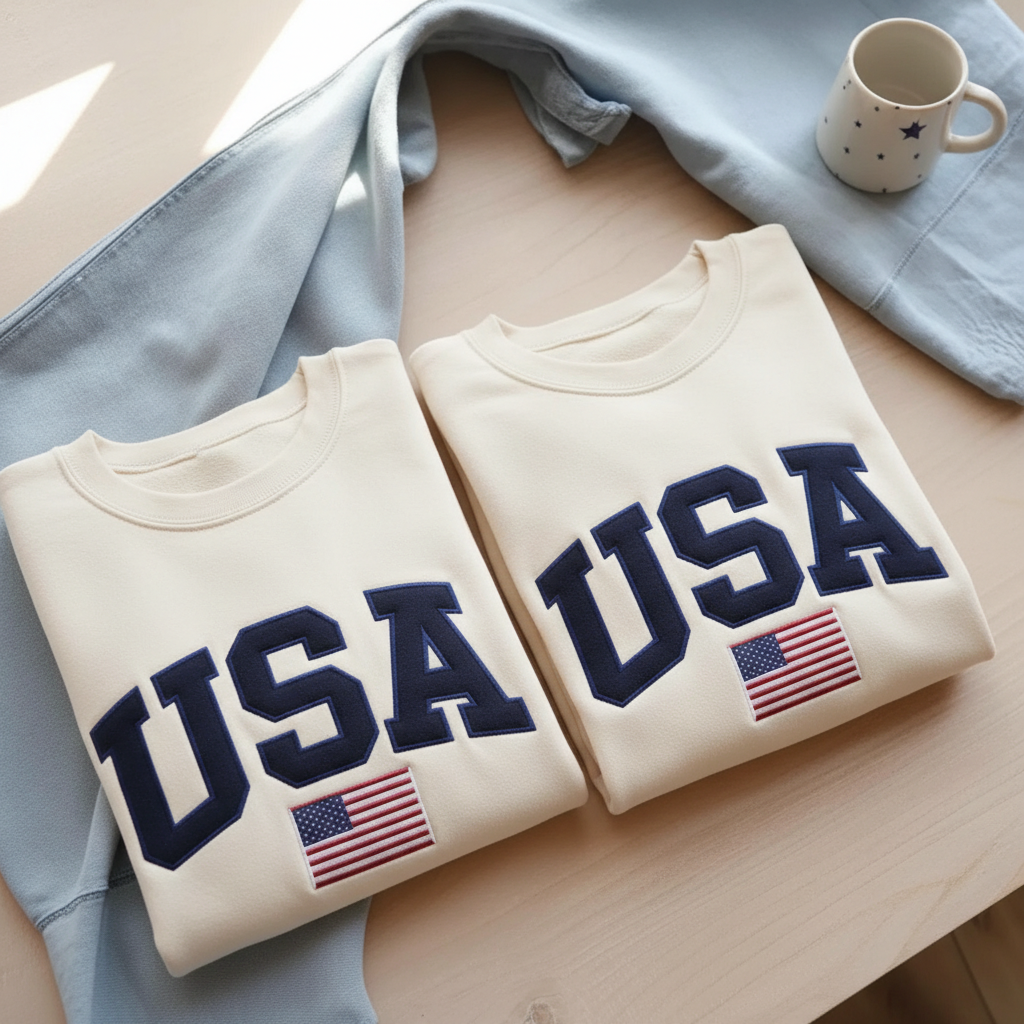 Embroidered America Sweatshirt, USA Shirt, 4th Of July T-Shirt