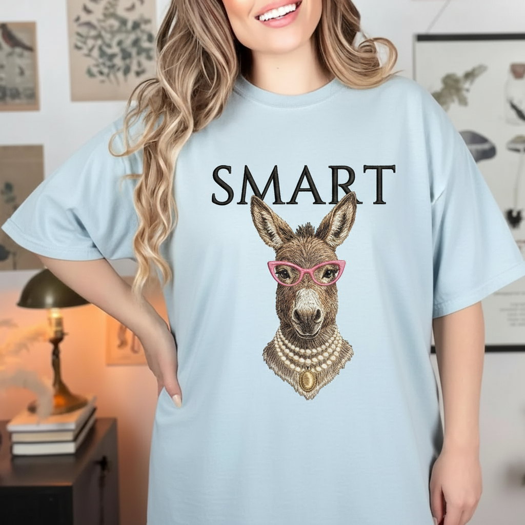 Smart Donkey Embroidered Shirt, Funny Smart Ass Sweatshirt, Cute Animal Meme T-Shirt, Sarcastic Humor Tee, Unique Embroidery Gift for Animal Lovers
