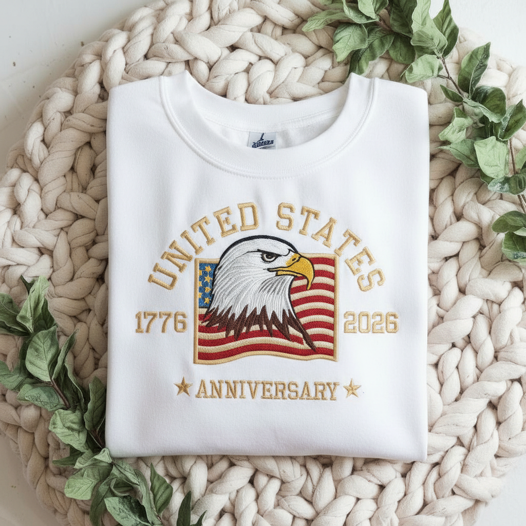 Embroidered American 250th Anniversary Sweatshirt – USA 250 Shirt | Independence Day USA 1776 Flag Sweatshirt