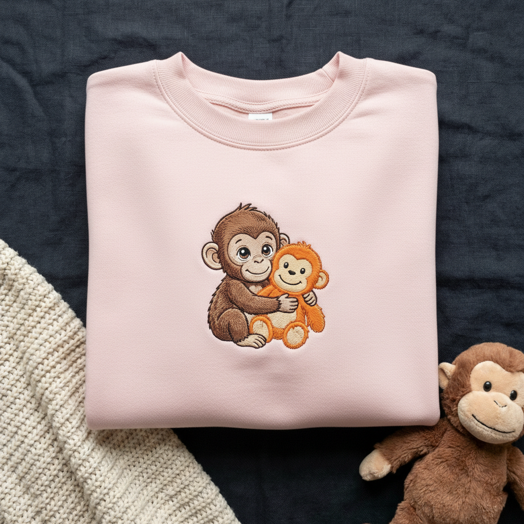 Embroidered Punch Monkey Sweatshirt, Viral Monkey Graphic Hoodie, Funny Meme Pullover, Cozy Animal Lover Gift for Friends