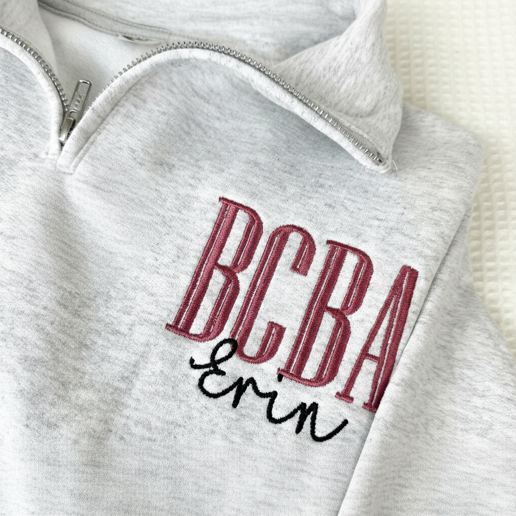 Custom Credential Embroidered Quarter Zip - Therapist Sweater - Personalized Name Sweater - Behavior Analyst Sweater - Healthcare Sweater