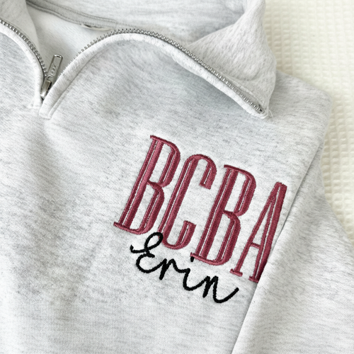 Custom Credential Embroidered Quarter Zip - Therapist Sweater - Personalized Name Sweater - Behavior Analyst Sweater - Healthcare Sweater