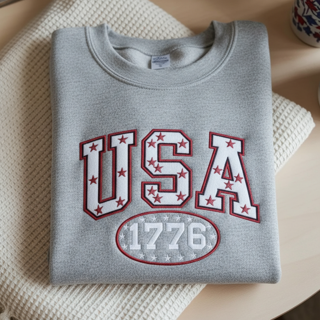 Embroidered USA 1776 Sweatshirt, Patriotic American Apparel, Girly 4th of July Shirt