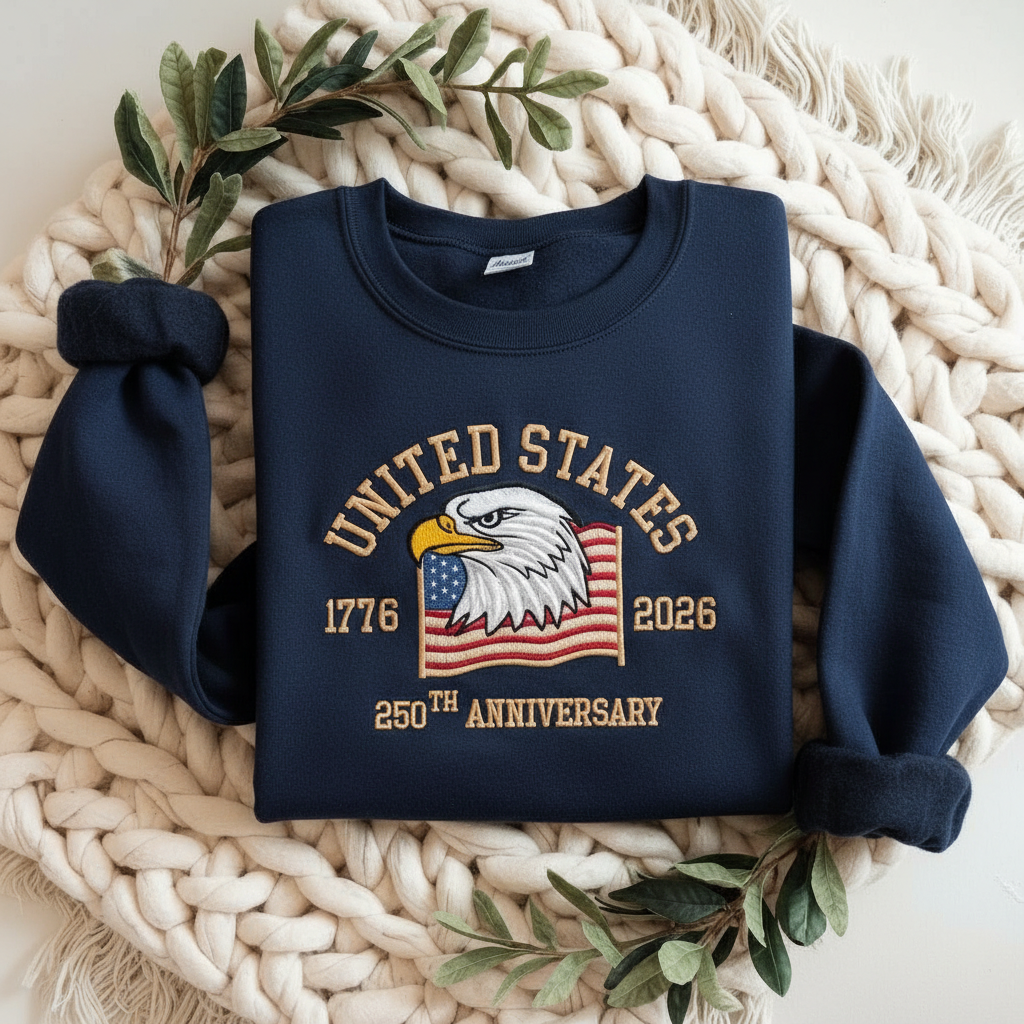 Embroidered American 250th Anniversary Sweatshirt – USA 250 Shirt | Independence Day USA 1776 Flag Sweatshirt