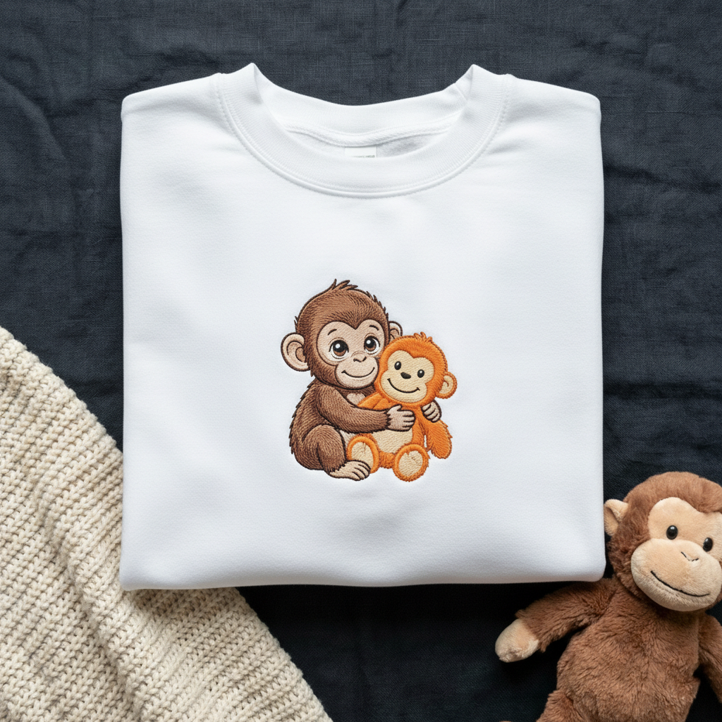 Embroidered Punch Monkey Sweatshirt, Viral Monkey Graphic Hoodie, Funny Meme Pullover, Cozy Animal Lover Gift for Friends