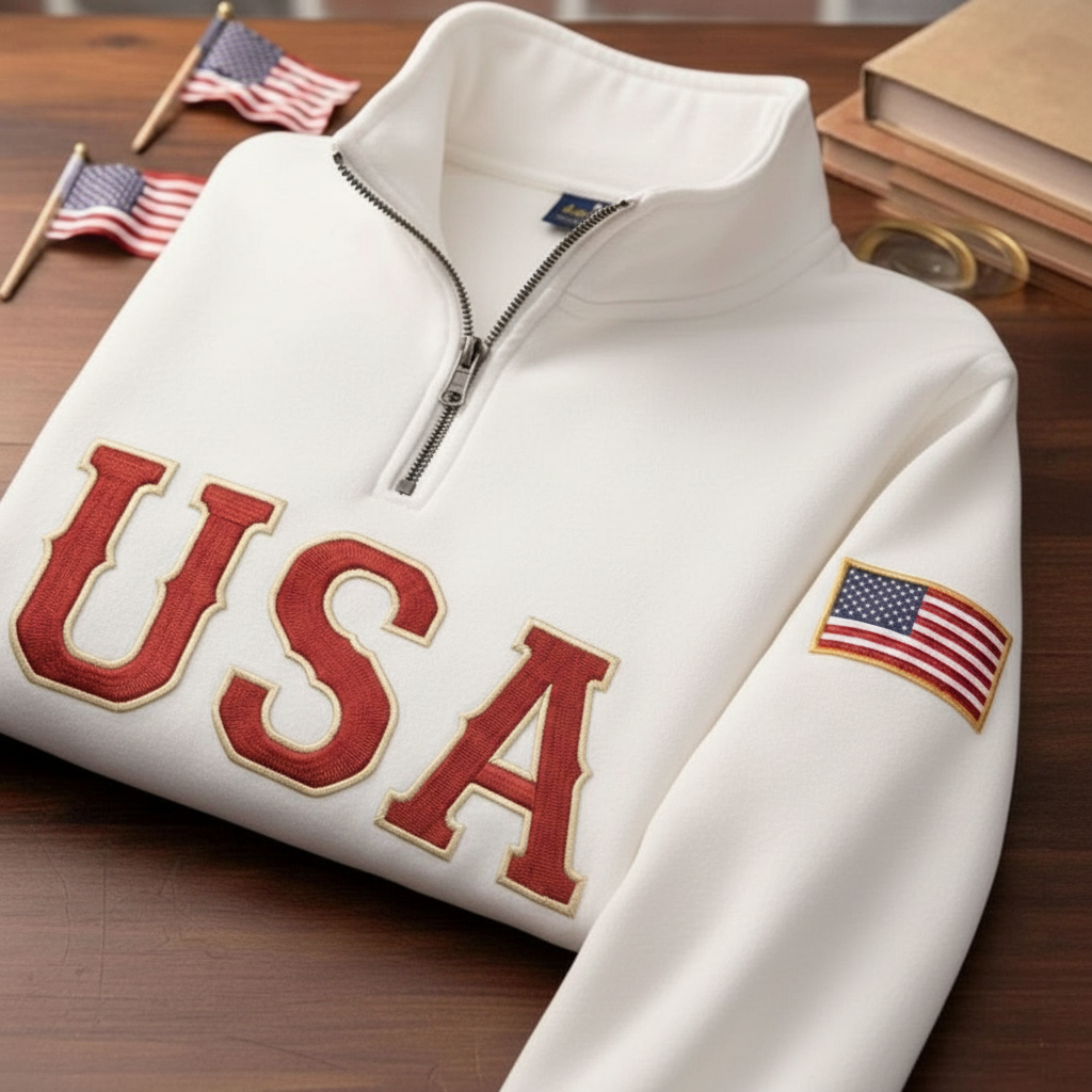 USA Hockey Quarter-Zip Embroidered Sweatshirt, Vintage Champions 2026, Semiquincentennial Tee, Retro Flag In Sleeve Shirt, USA Pride Gift