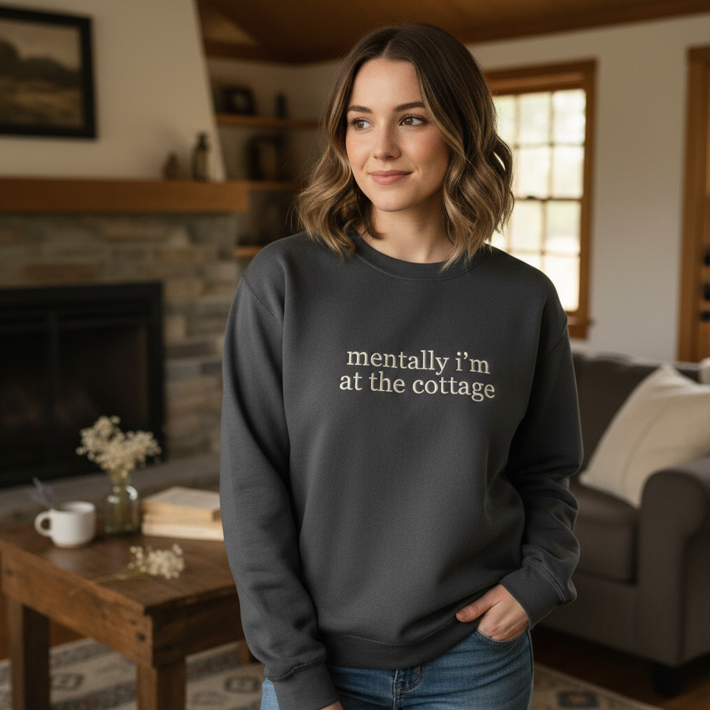 Embroidered “Mentally I’m At The Cottage” Sweatshirt – Hockey Romance LGBT Crewneck, Heated Rivalry Movie Shirt, Hockey Fan Gift
