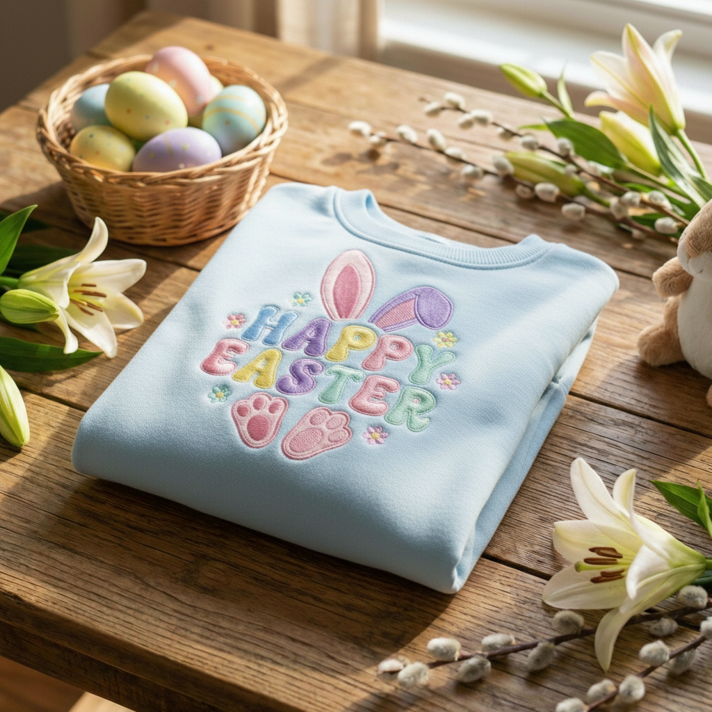 Embroidered Happy Easter Day, Toddler Cozy Bunny Sweatshirt