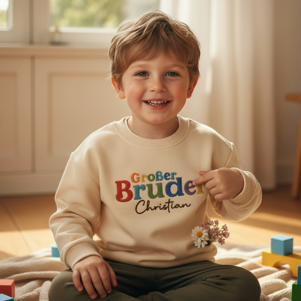 Personalized Big Brother Shirt for Kids, “Großer Bruder” Embroidered T-Shirt & Sweatshirt, Custom Name Gift for Boys, Sibling Announcement