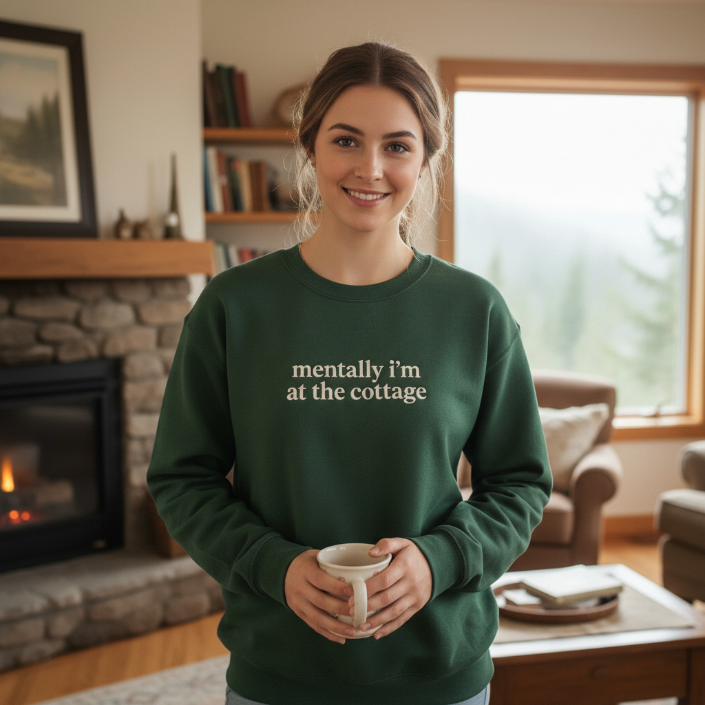 Embroidered “Mentally I’m At The Cottage” Sweatshirt – Heated Rivalry Hockey Romance, LGBT Crewneck, Hockey Fan Gift