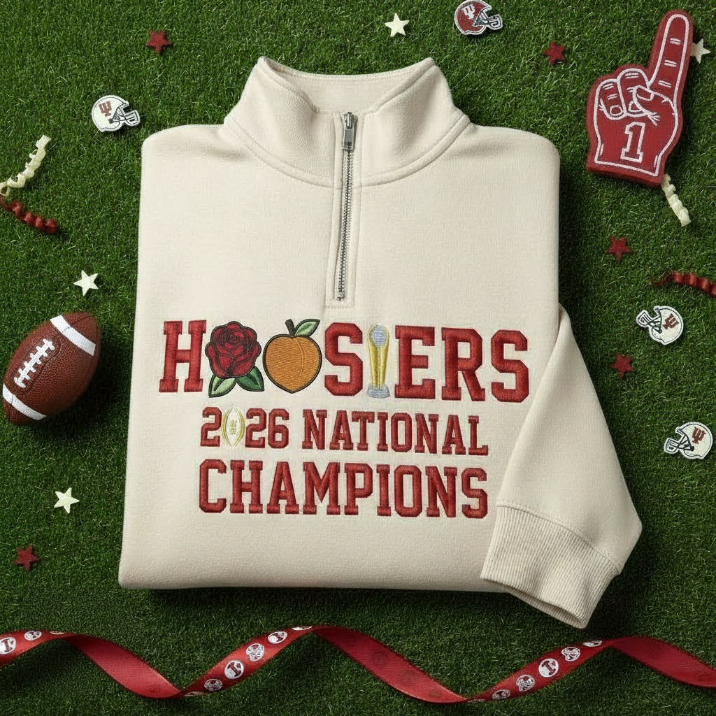 Indiana Champions 2026 Embroidered Quarter Zip Sweater, Trophy Inspired Sweatshirt, Unisex Hoosiers Pride Pullover, Indiana Fan Wear