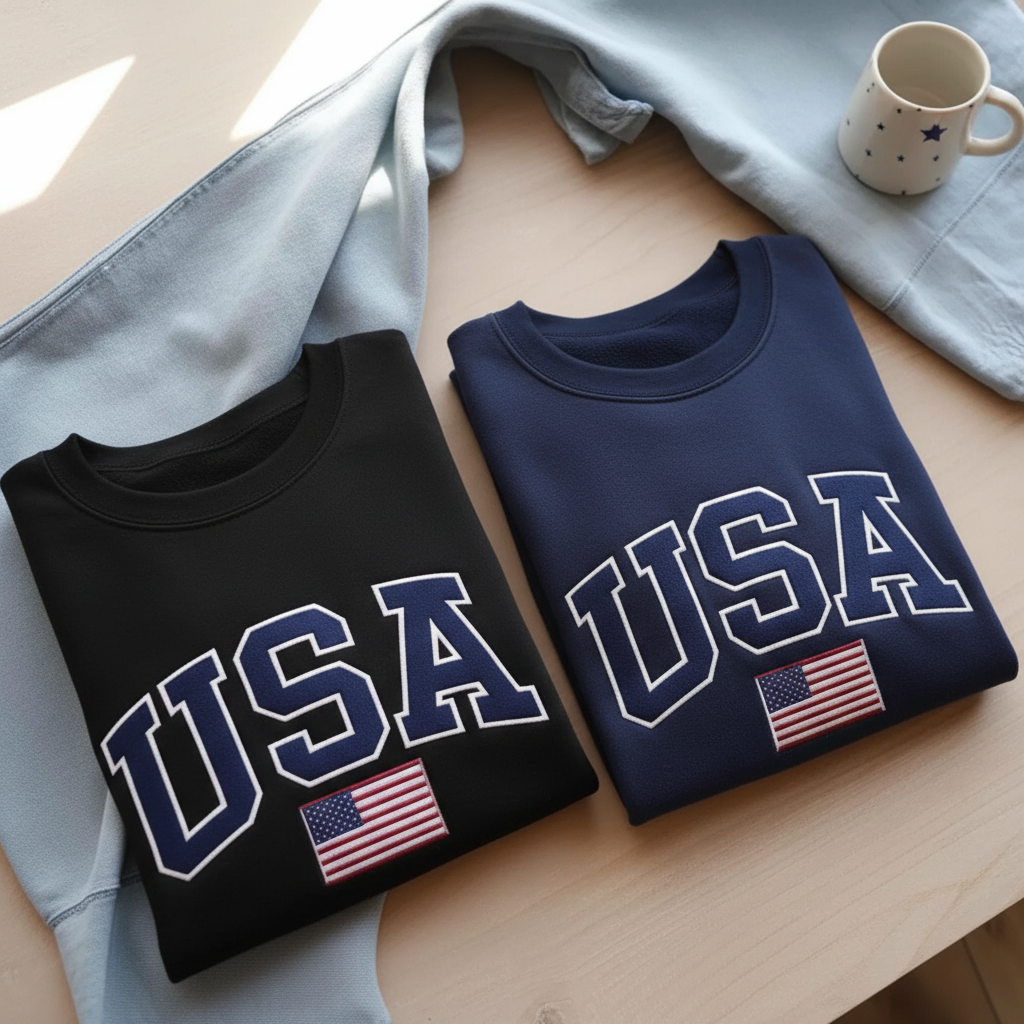 Embroidered America Sweatshirt, USA Shirt, 4th Of July T-Shirt