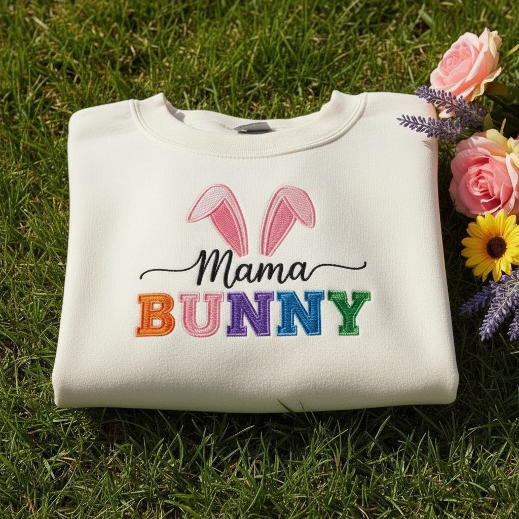 Embroidered Mama Bunny Sweatshirt, Easter Mommy Crewneck, Easter Gift for Her