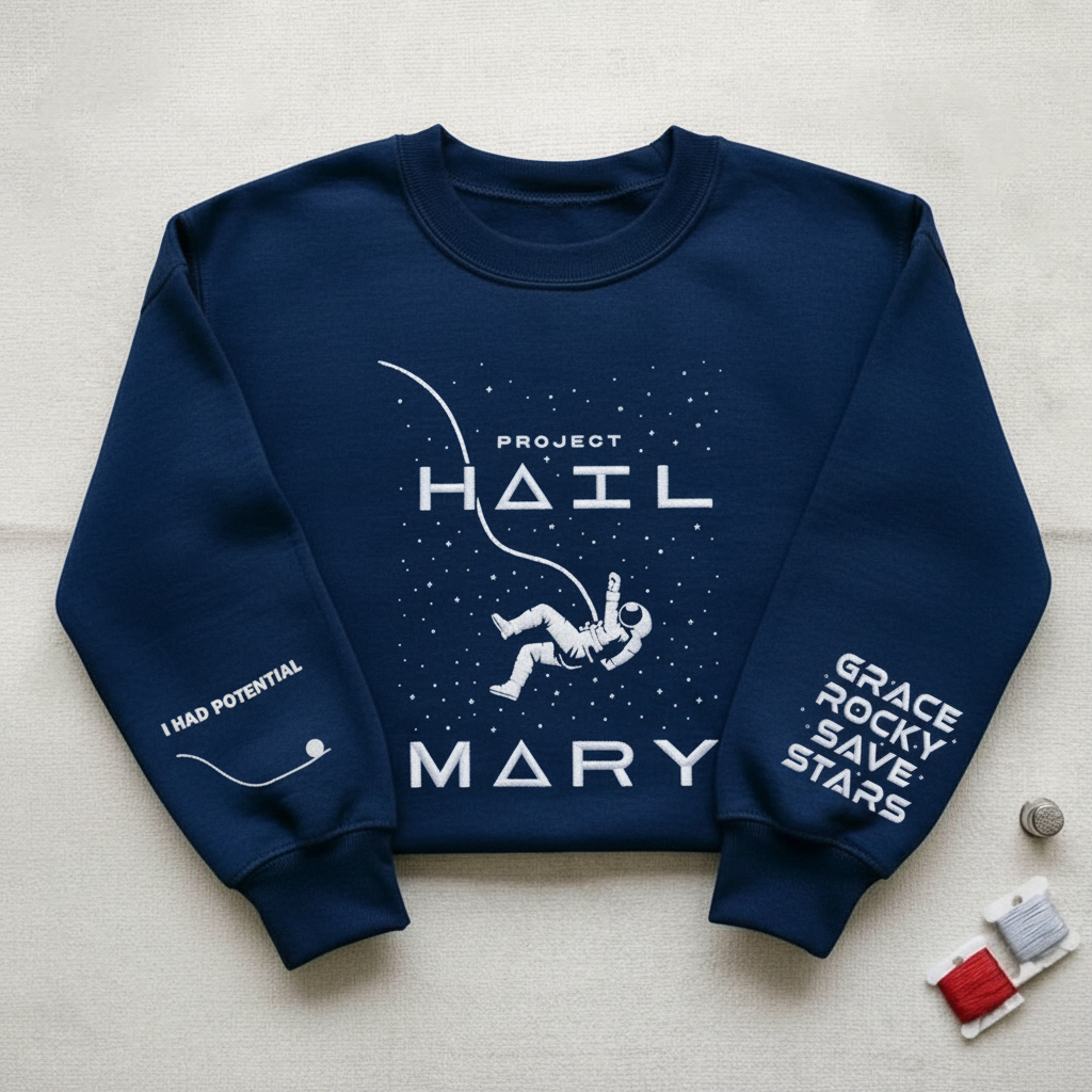 Embroidered Project Hail Mary Rocky Astronaut Space Sweatshirt, Project Hail Mary Inspired Graphic Tee, Cute Astronomy Gift for Her