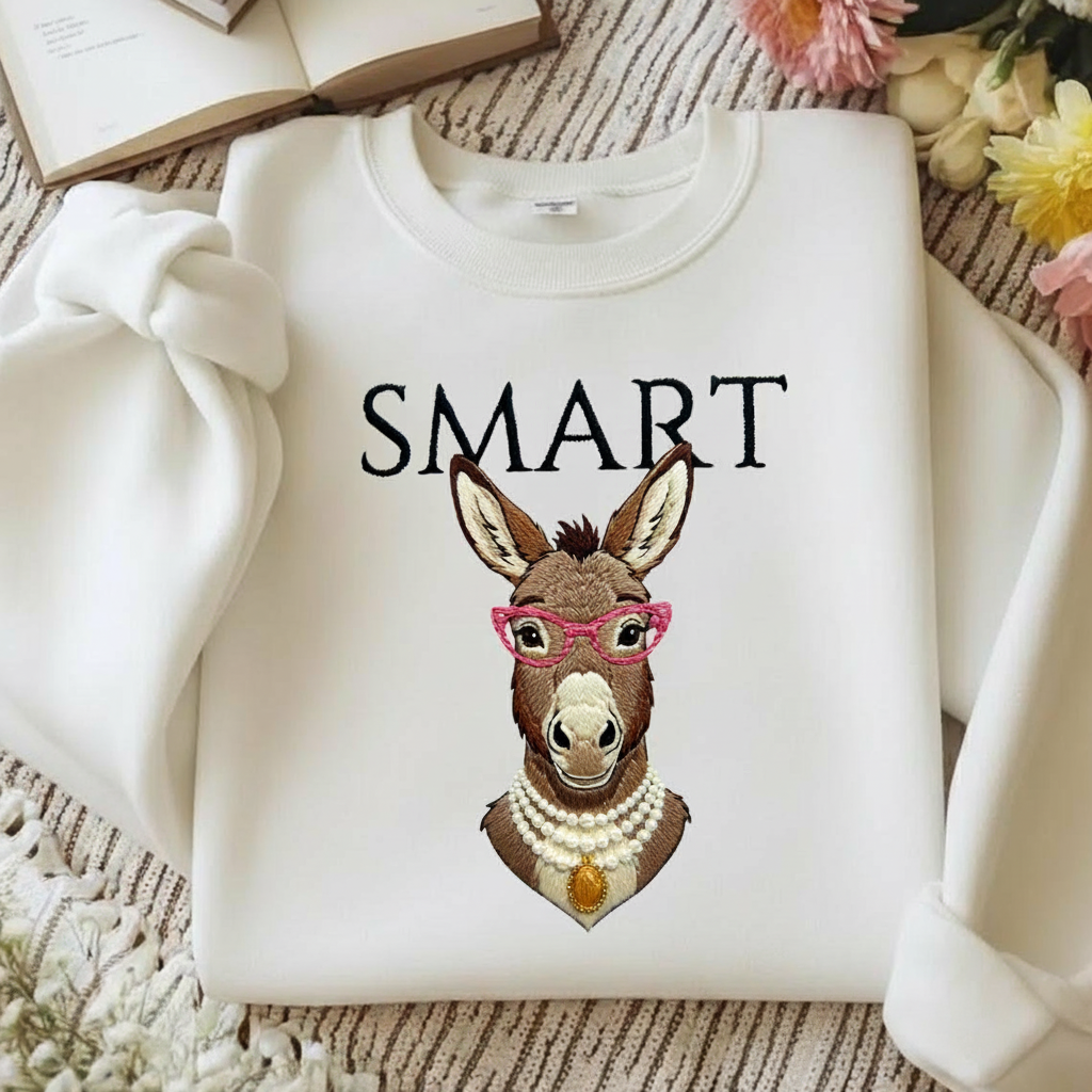 Smart Donkey Embroidered Shirt, Funny Smart Ass Sweatshirt, Cute Animal Meme Tee