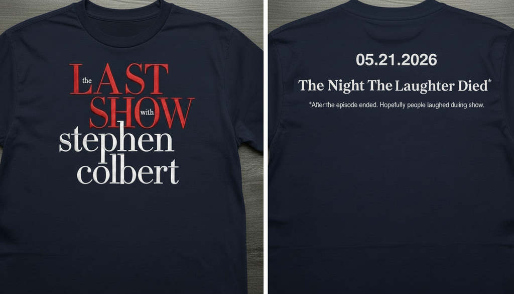 The Last Show with Stephen Colbert 2026 Embroidered Shirt, Funny Talk Show Parody T-Shirt, Late Night Humor Tee, Custom Stitch Meme Shirt, Comedy Fan Gift