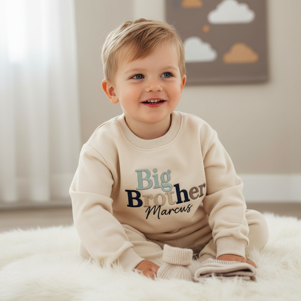 Big Brother Embroidered Toddler Sweatshirt, Personalized Name Kids Shirt, Sibling Pregnancy Reveal Outfit, Baby Shower Gift