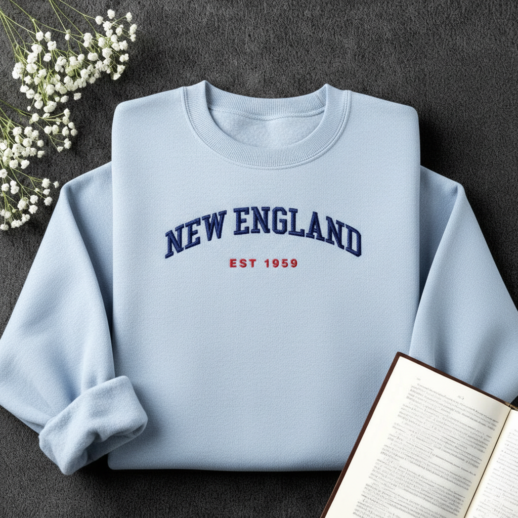 Embroidered New England Football Crewneck – Vintage Game Day Sweatshirt | Cozy Retro College Style Fall Pullover (Unisex)