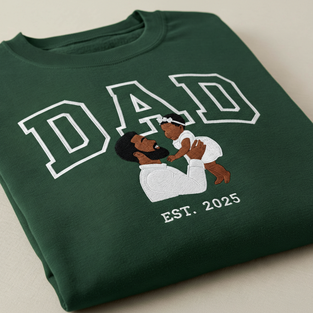 Embroidered Dad Sweatshirt, Custom Father Shirt with Embroidered Photo, Personalized Dad Gift, Custom Embroidery T-shirt for Him Husband