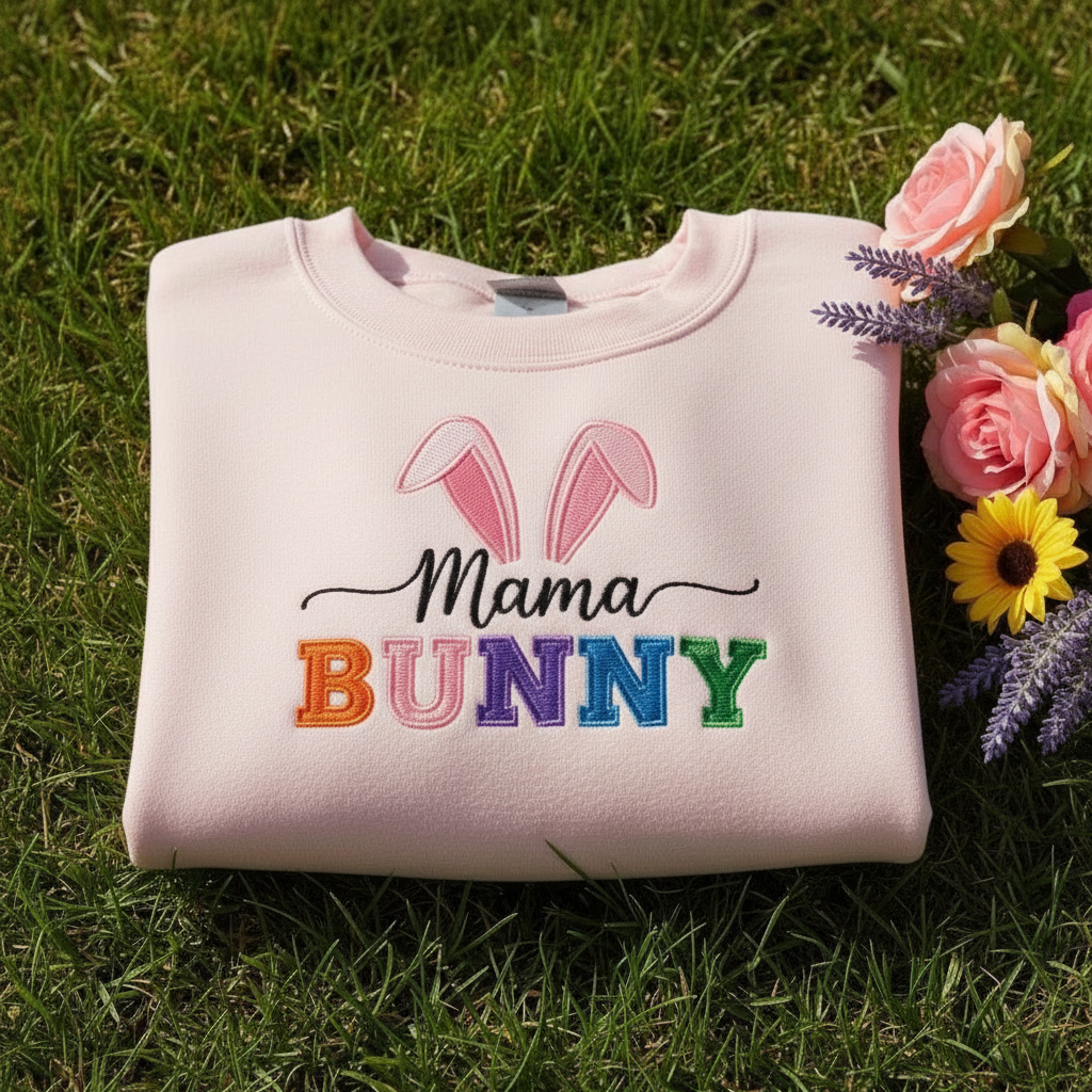 Embroidered Mama Bunny Sweatshirt, Easter Mommy Crewneck, Easter Gift for Her
