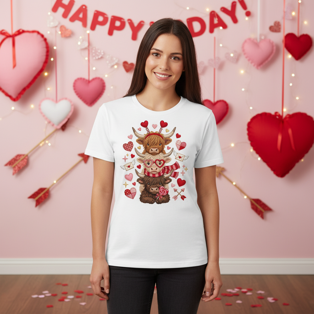 Highland Cow Embroidered Christmas Sweatshirt – Cute Holiday Farm Cow with Lights, Cozy Country Crewneck