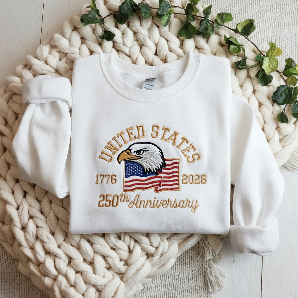 Embroidered American 250th Anniversary Sweatshirt – USA 250 Shirt | Independence Day USA 1776 Flag Sweatshirt