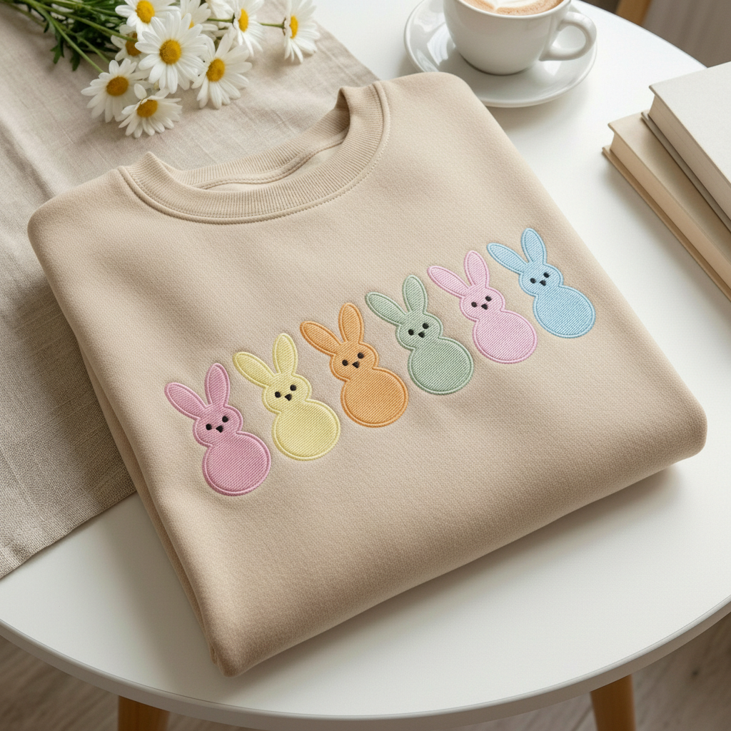 Easter Bunny Peeps Embroidered Sweatshirt, Easter Shirt, Cute Easter Gift, Womens Peeps Shirt, Happy Easter Bunny Shirt, Cute Bunny Shirt