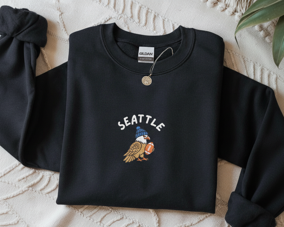 Embroidered Seattle Football Shirt, Game Day Hawk Sweatshirt, Unisex Hoodie for Men and Women, Football Fan Sports Gift
