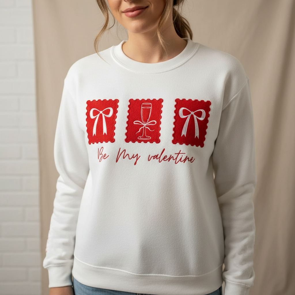 Be My Valentine Embroidery Sweatshirt, Hand Embroidered Valentine Crewneck, Cozy Romantic Gift