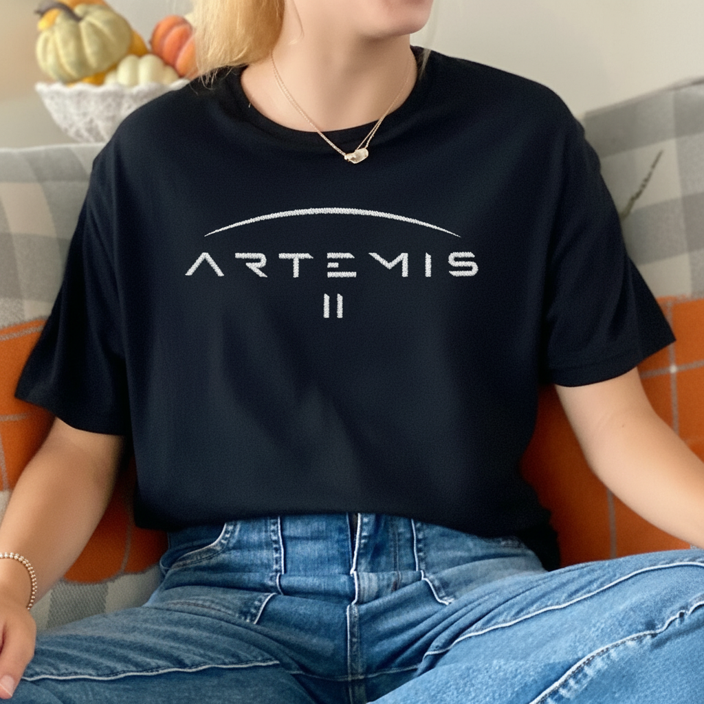 Artemis II Moon Mission Embroidered T-Shirt, NASA Space Program Tee, Rocket Launch Embroidery Shirt, Astronomy Gift
