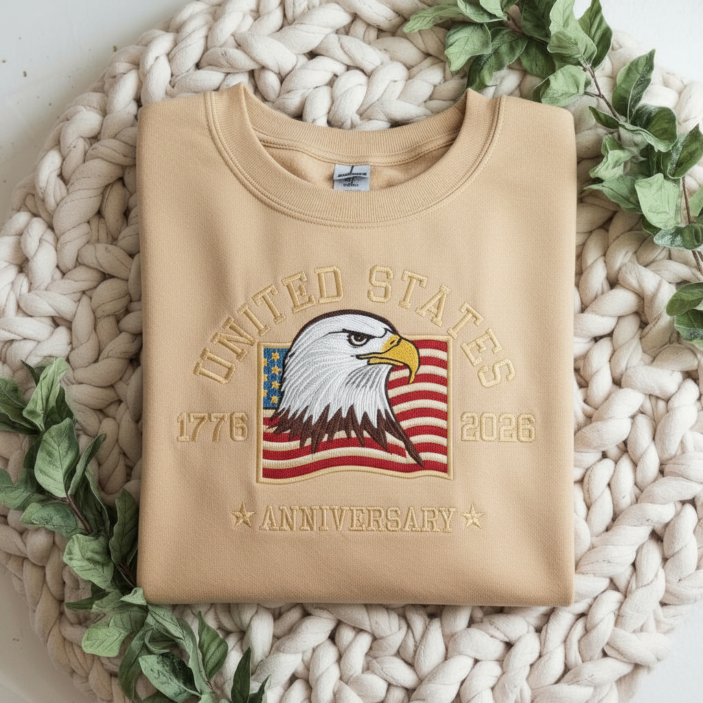 Embroidered American 250th Anniversary Sweatshirt – USA 250 Shirt | Independence Day USA 1776 Flag Sweatshirt