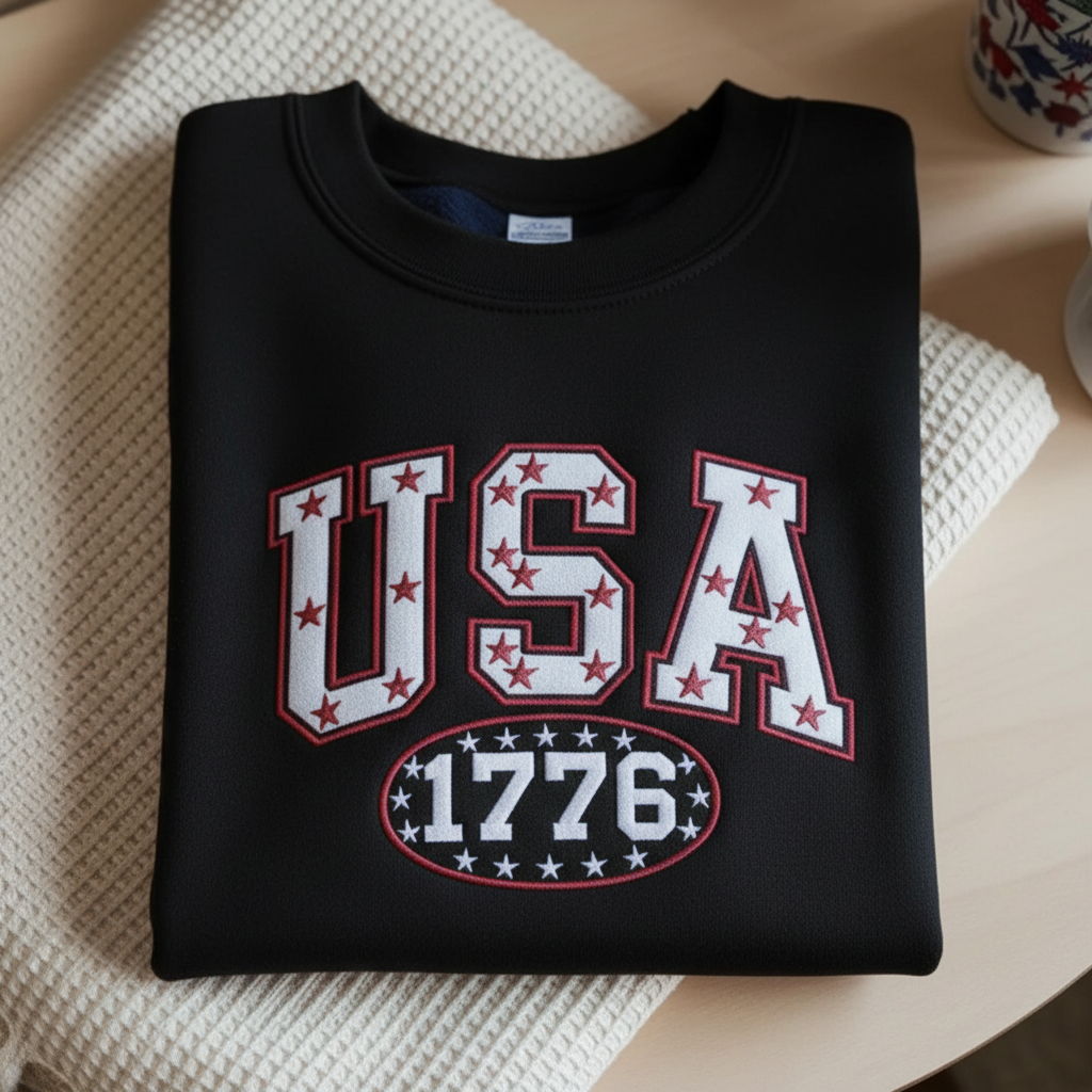 Embroidered USA 1776 Sweatshirt, Patriotic American Apparel, Girly 4th of July Shirt