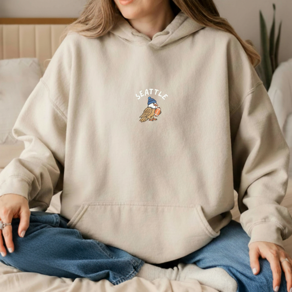 Embroidered Seattle Football Shirt, Game Day Hawk Sweatshirt, Unisex Hoodie for Men and Women, Football Fan Sports Gift
