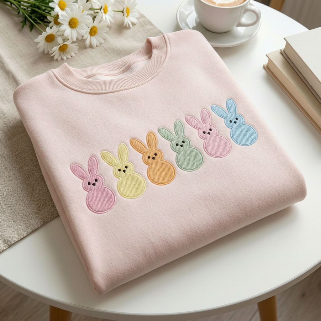 Easter Bunny Peeps Embroidered Sweatshirt, Easter Shirt, Cute Easter Gift, Womens Peeps Shirt, Happy Easter Bunny Shirt, Cute Bunny Shirt