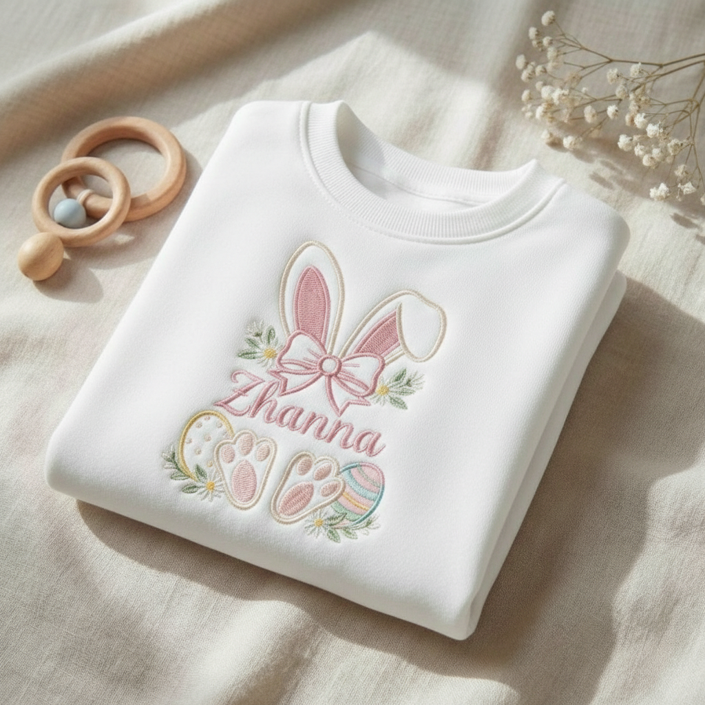 Embroidered Rabbit Easter Day, Toddler Cozy Bunny Sweatshirt, New Mini Gift