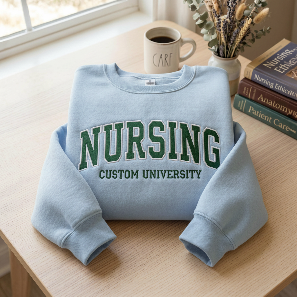 Embroidered Custom University Sweatshirt, Embroidered Student School SweatShirt, Personalized Campus Gift, Registered Tees