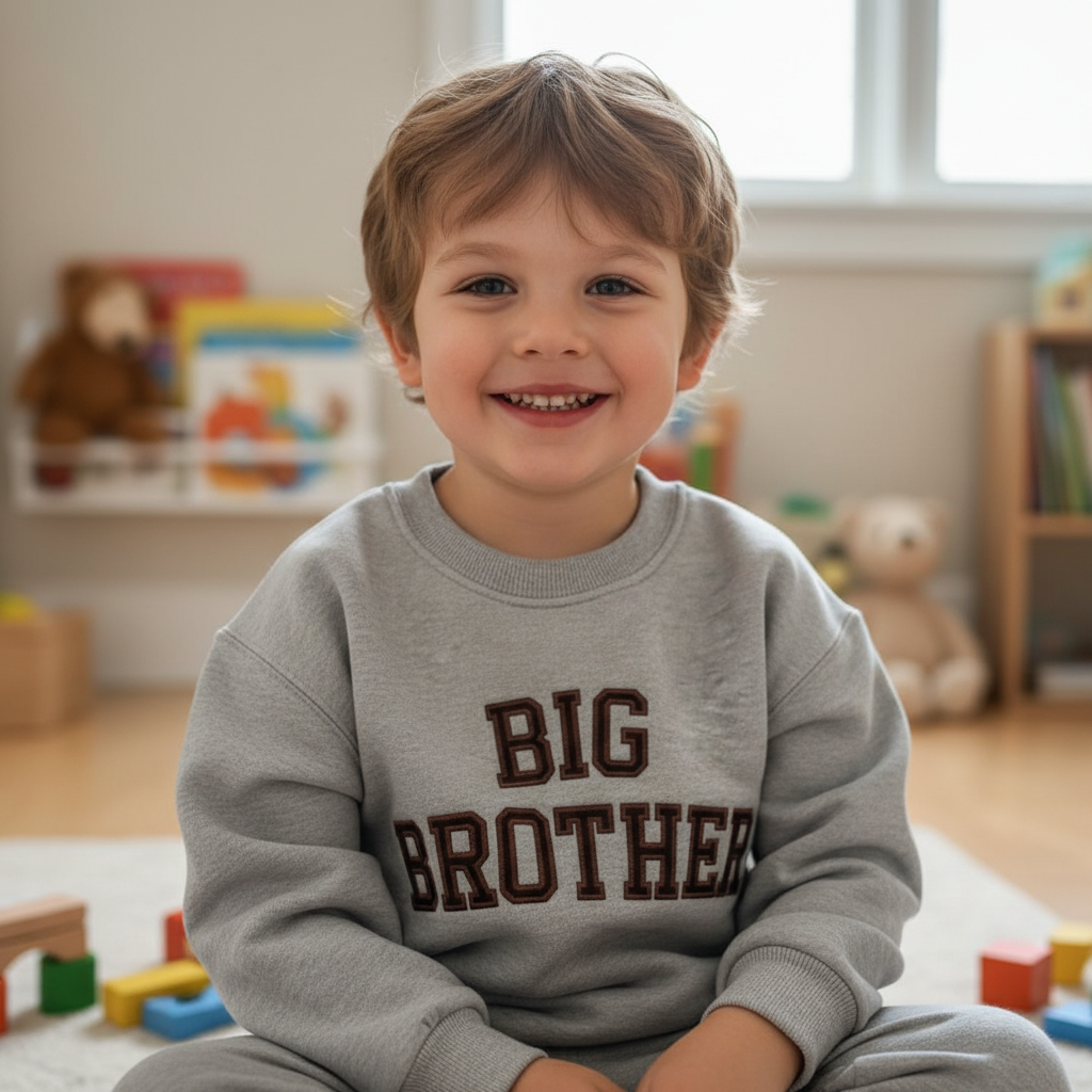 Embroidered Big Brother Sweatshirt, Personalized Baby & Kids Top, Sage Green Kids Sweatshirt, Custom Name Baby Gift
