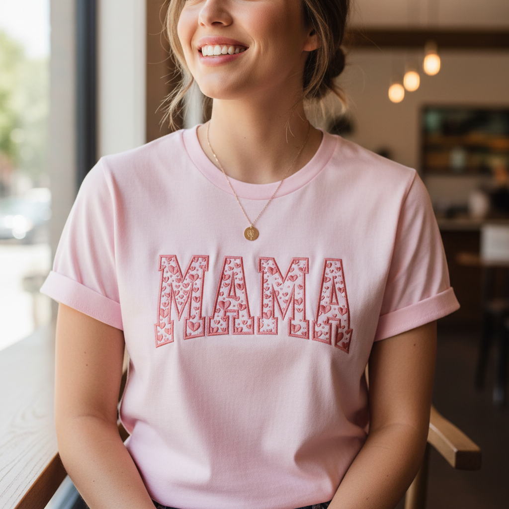 MAMA Heart Letter Embroidered Sweatshirt, Mom Valentine Sweatshirt, Cozy Valentine’s Day Gift for Mom