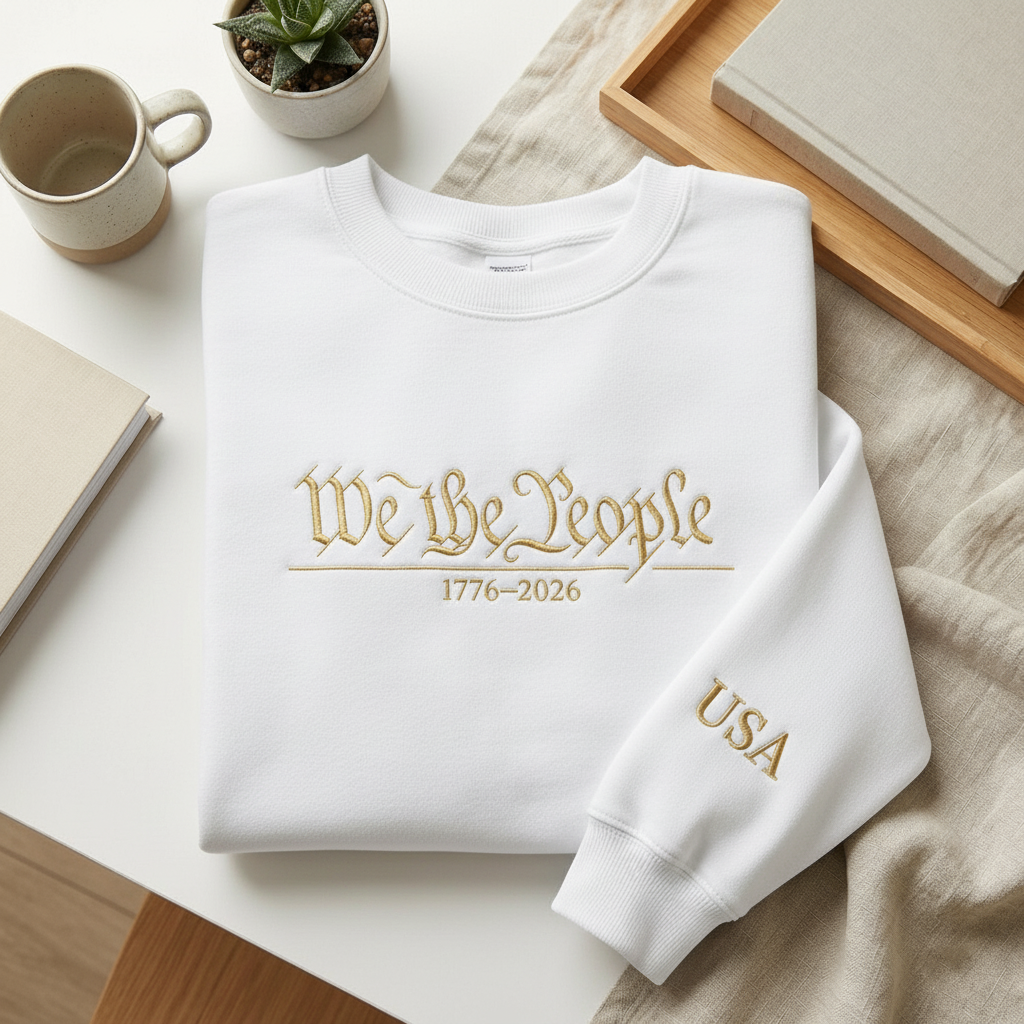 We the People 1776-2026 Embroidered Sweatshirt, US Constitution Bicentennial Shirt, Patriotic Freedom Hoodie, America History Tee