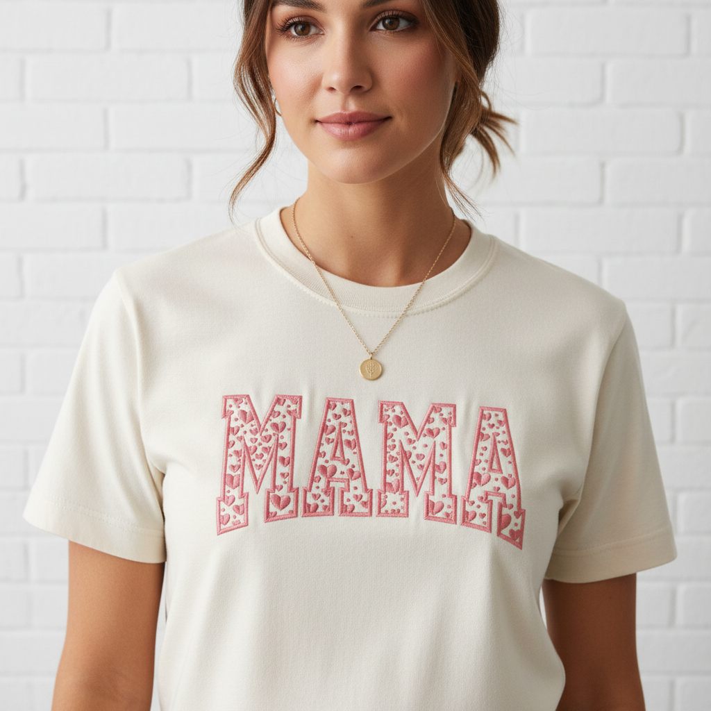 MAMA Heart Letter Embroidered Sweatshirt, Mom Valentine Sweatshirt, Cozy Valentine’s Day Gift for Mom