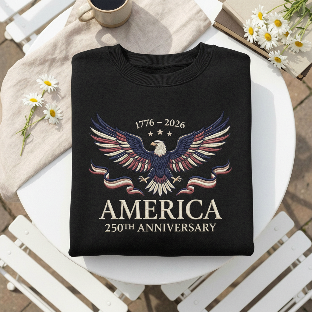 Embroidered Patriotic Sweatshirt, Bald Eagle, 250th Anniversary