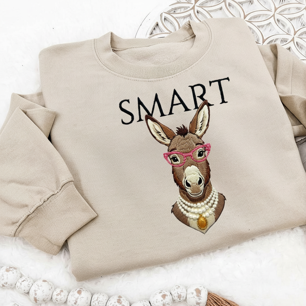 Smart Donkey Embroidered Shirt, Funny Smart Ass Sweatshirt, Cute Animal Meme Tee
