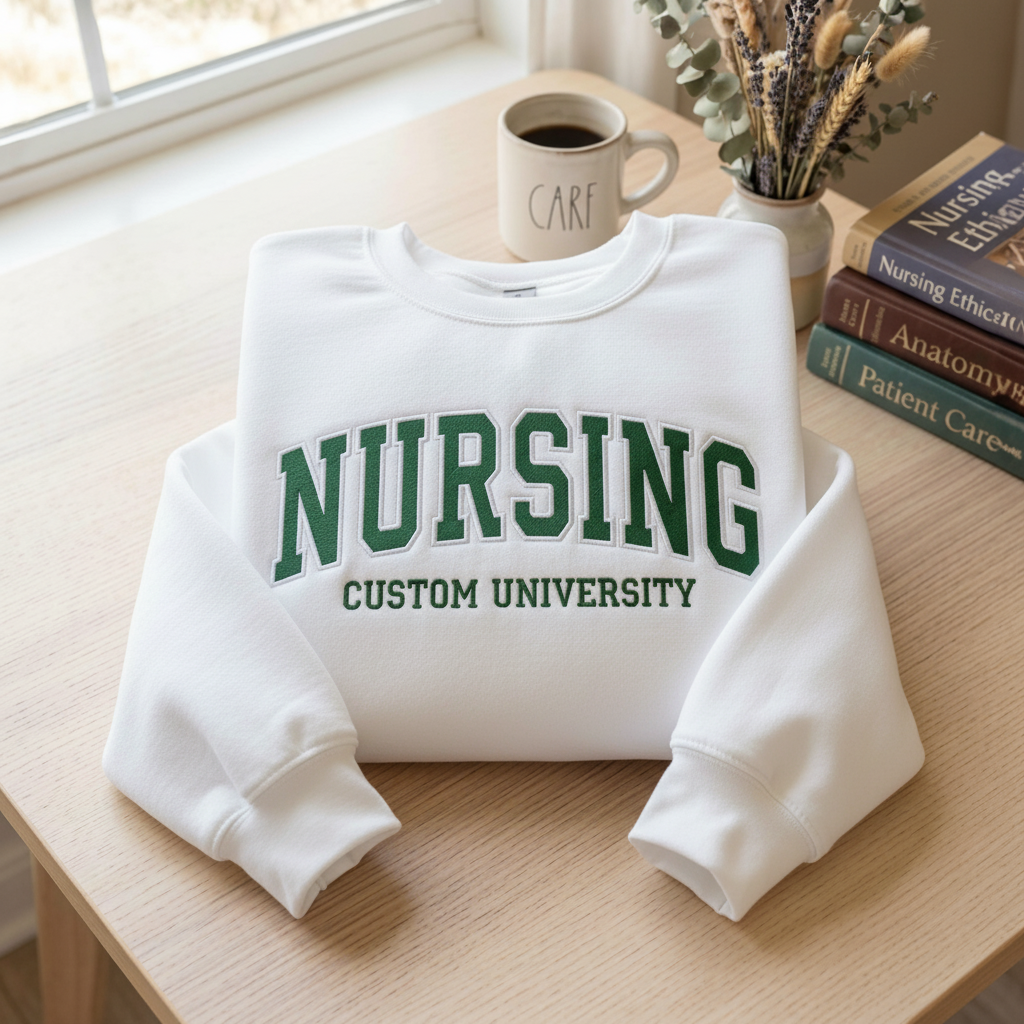 Embroidered Custom University Sweatshirt, Embroidered Student School SweatShirt, Personalized Campus Gift, Registered Tees