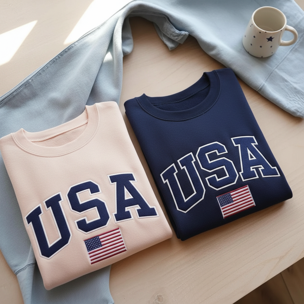 Embroidered America Sweatshirt, USA Shirt, 4th Of July T-Shirt