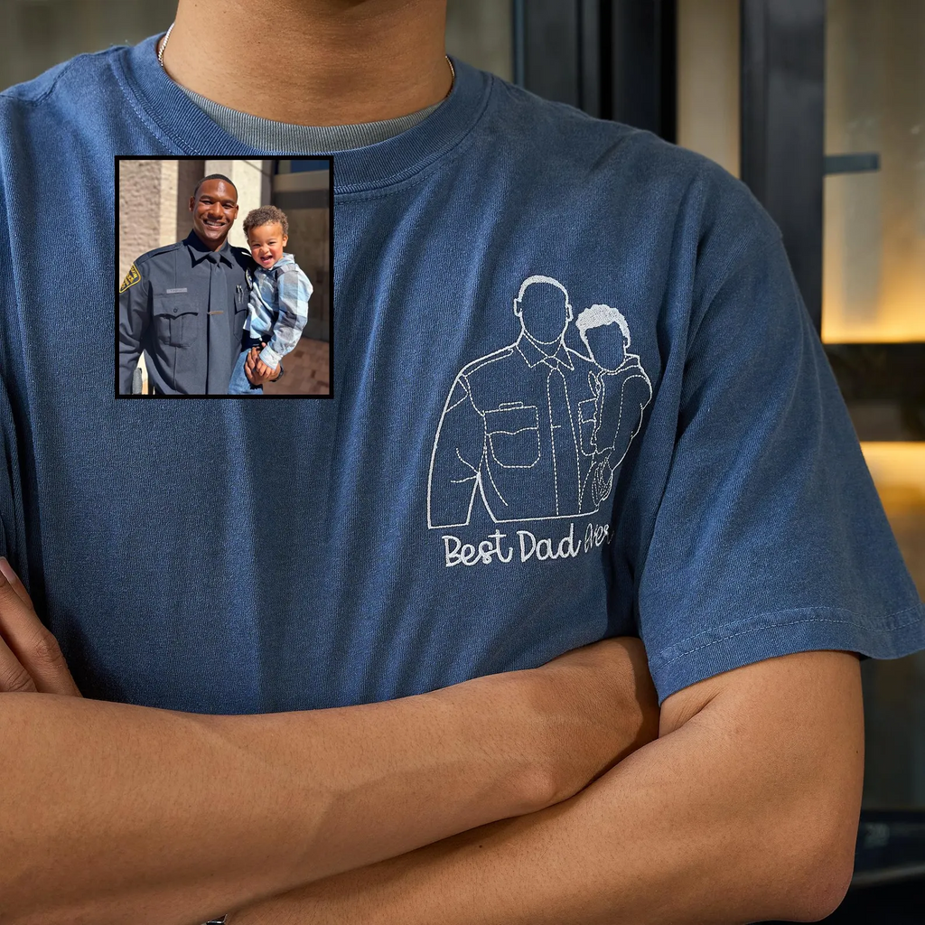 Custom Embroidered Dad Shirt, Personalized Photo Line Art Portrait Tee