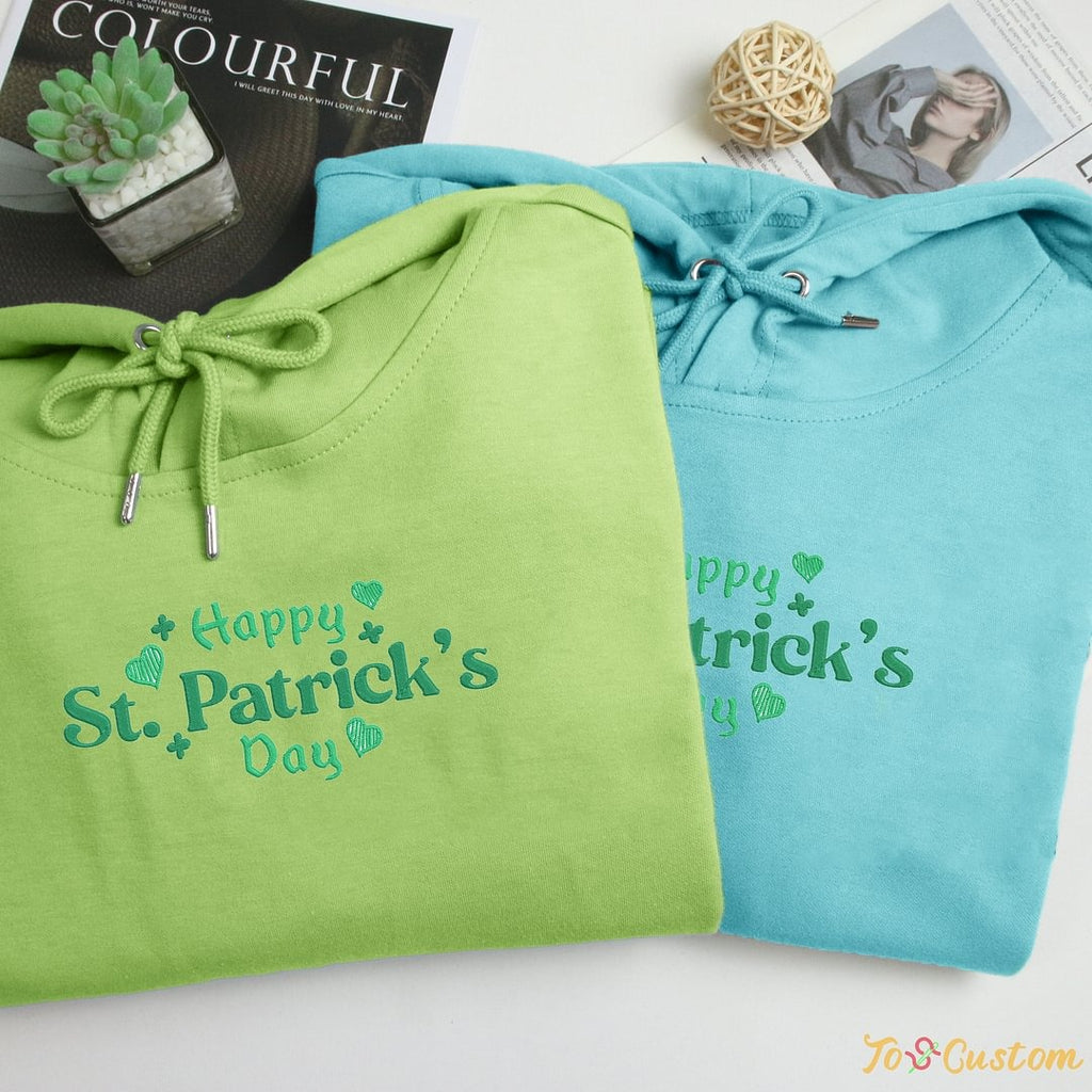 Happy St. Patrick’s Day Heart Embroidered Hoodie – Irish Holiday Sweatshirt