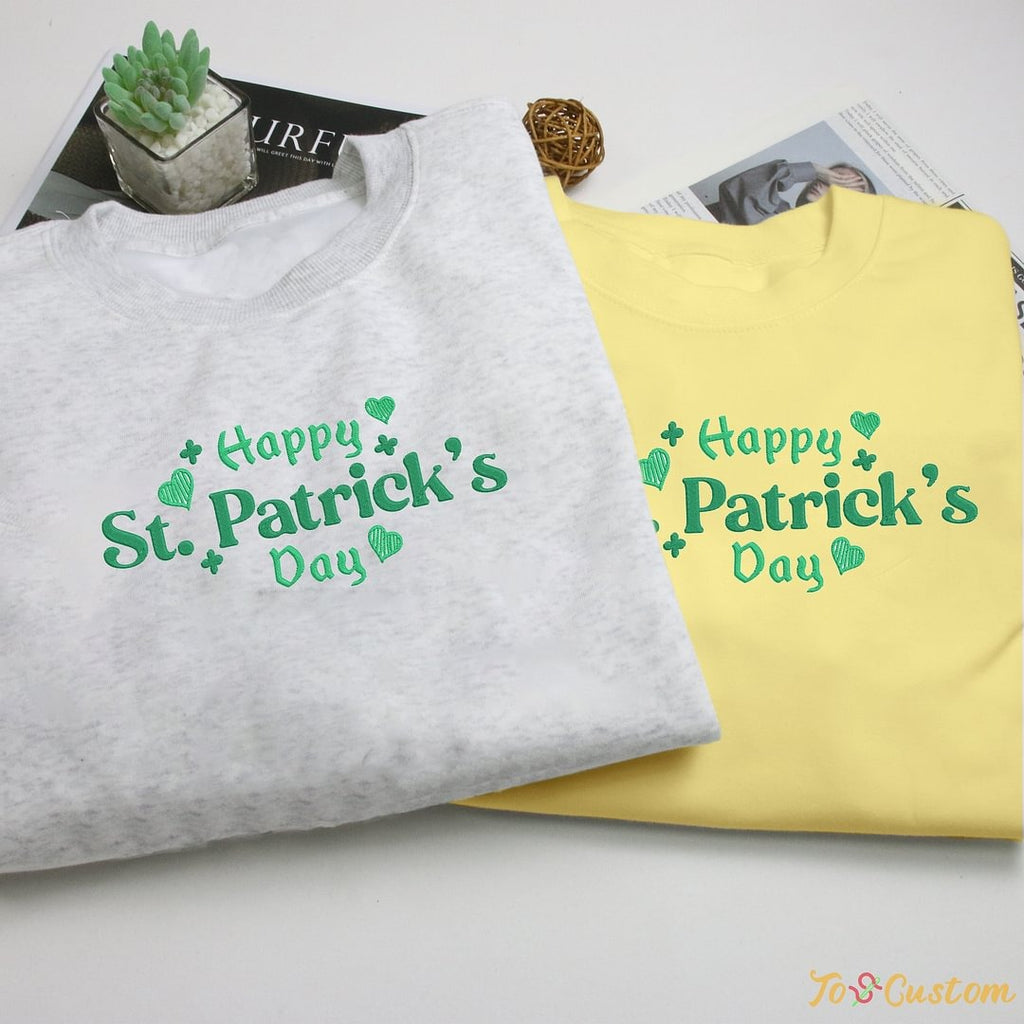 Happy St. Patrick’s Day Heart Embroidered Hoodie – Irish Holiday Sweatshirt
