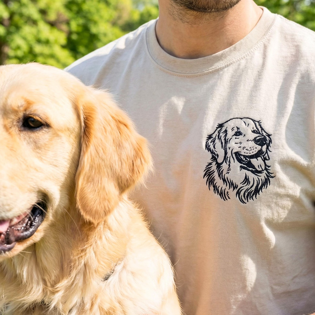 Custom Dog Portrait Embroidered Shirt From Photo, Personalized Dog Dad Gift