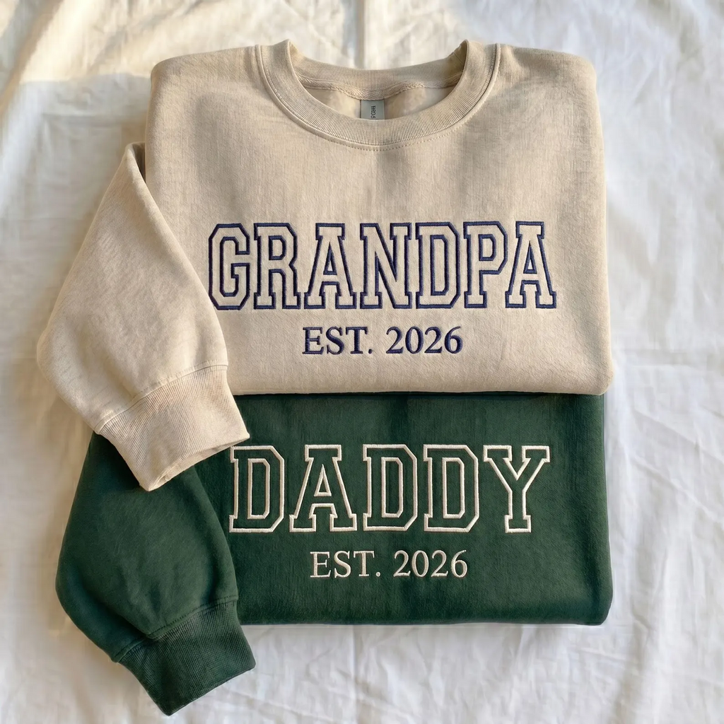 Custom Dad Papa Embroidered Sweatshirt Hoodie Shirt With Name on Sleeve, Father’s Day Gift