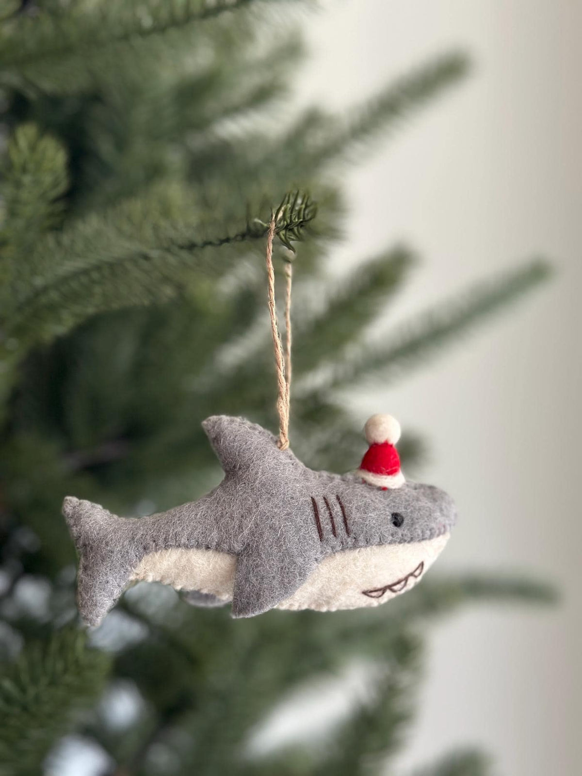 Felt Baby Shark with Santa Hat Ornament